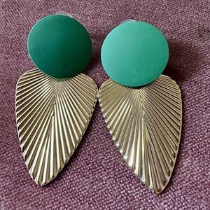 Green And Gold Textured Geometric Drop Earrings